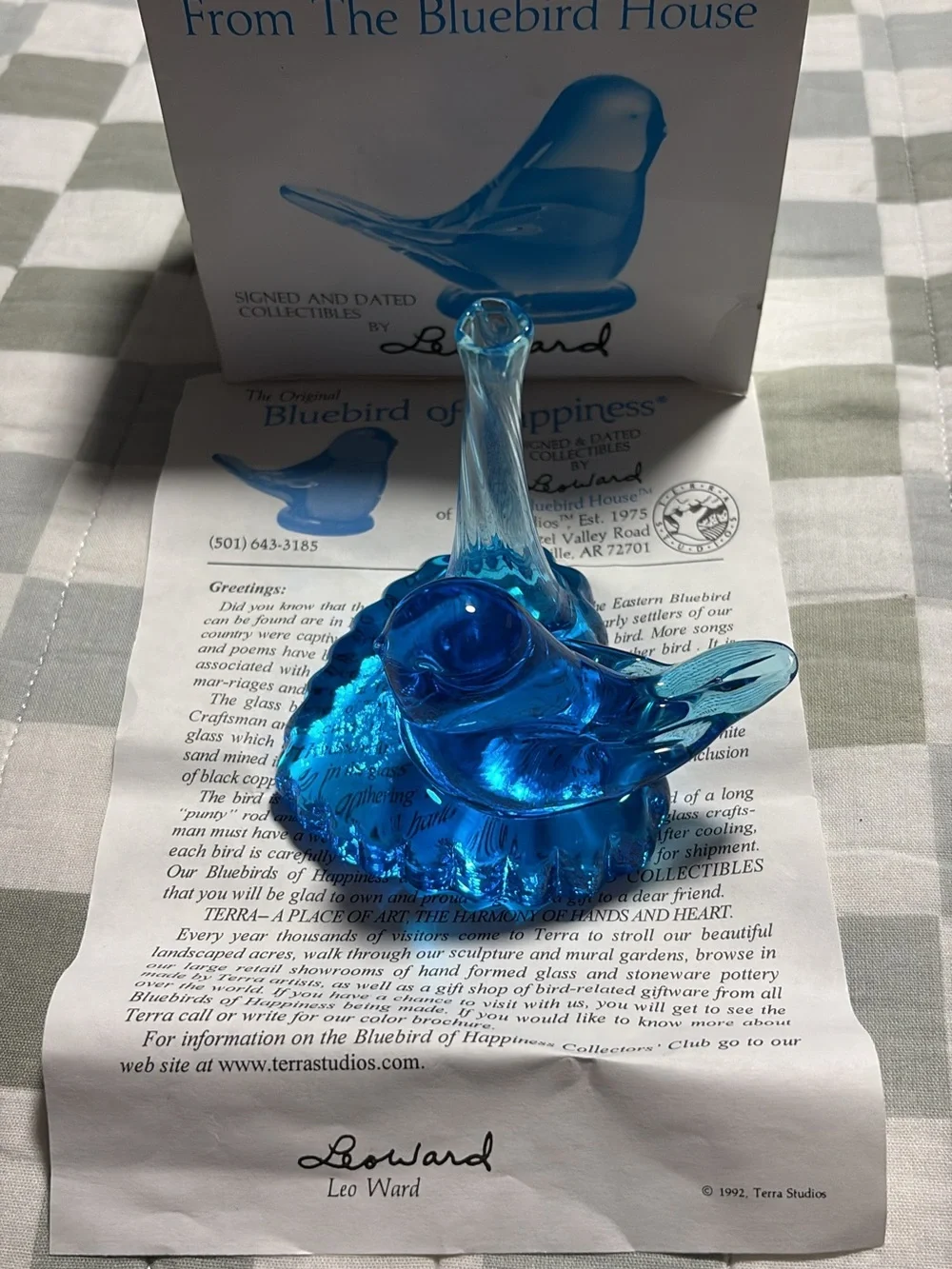 Blue Bird of Happiness Leo Ward Glass Bud Vase